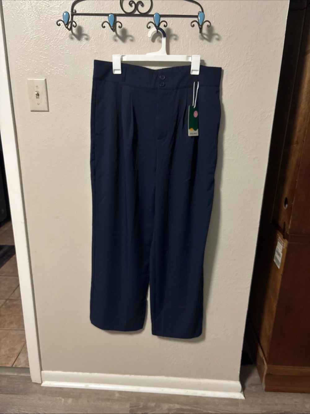 HALARA Navy High-Waist Pleated Wide-Leg Pants